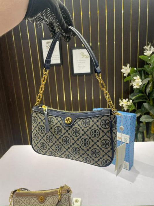 Tory Burch T Monogram Jacquard Top Handle Sling Bag Blue
