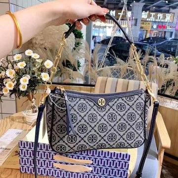 Tory Burch T Monogram Jacquard Top Handle Sling Bag Blue