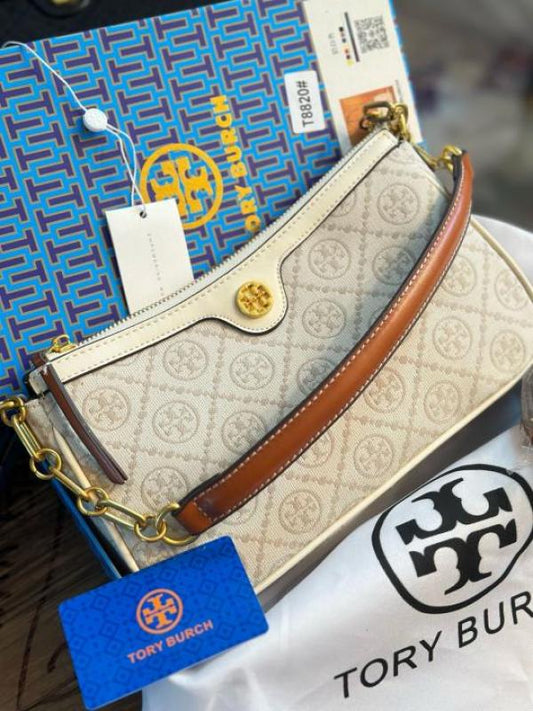Tory Burch T Monogram Jacquard Top Handle Sling Bag White