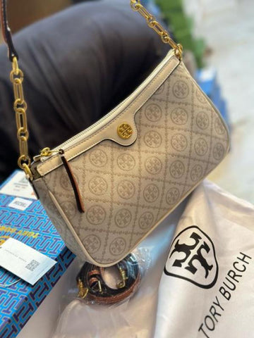 Tory Burch T Monogram Jacquard Top Handle Sling Bag White