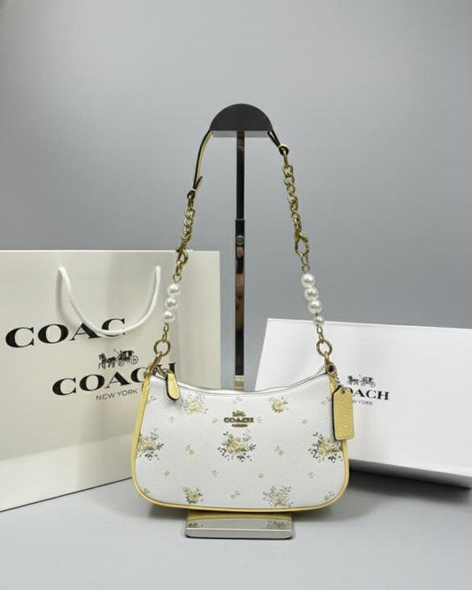 Coach Teri Shoulder Bag Signature Canvas Yellow White