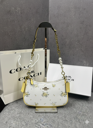 Coach Teri Shoulder Bag Signature Canvas Yellow White