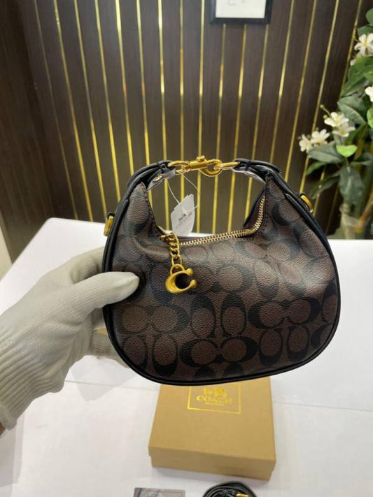 Coach Small Jonie 22 Half-Moon Leather Shoulder Bag Black