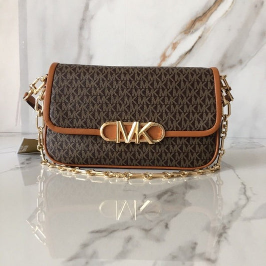 Michael Kors Parker Medium Logo Shoulder Bag With Dust Bag & OG Box 22319 Coffee Brown