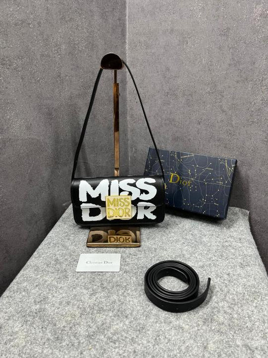 Miss Dior 2025 Black Dior Flap Shoulderbag 2belts