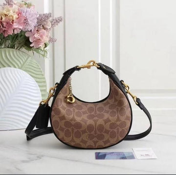 Coach Small Jonie 22 Half-Moon Leather Shoulder Bag Coffee