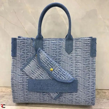 Balmain B-Army Denim Tote Bag With Pouch