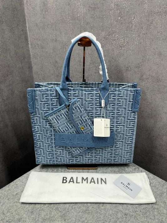 Balmain B-Army Denim Tote Bag With Pouch