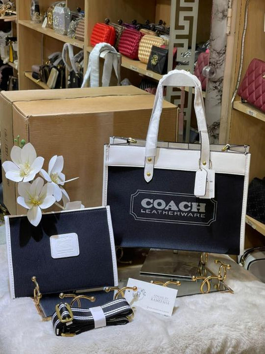 Coach Field Tote 30 Authenic Black Canvas With Pouch