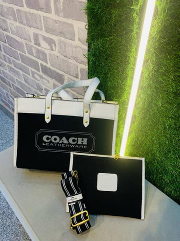 Coach Field Tote 30 Authenic Black Canvas With Pouch