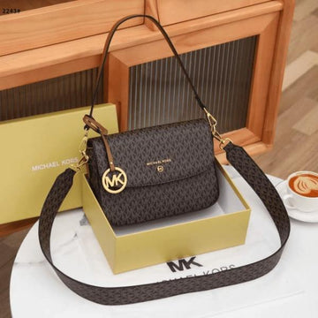 Michael Kors Jet Set Medium Monogram Cross Body Bag Coffee Brown 2243 With OG Box Dust Cover Carry Bag