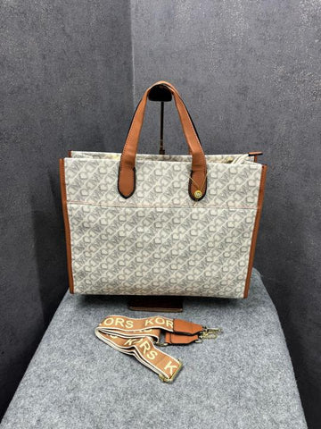 Michael Kors Gigi Mk Large Empire Signature Logo Tote With Dust Bag Beige Brown 10087