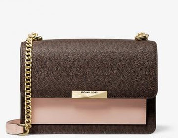 Michael Kors Jade Large Logo Leather Crossbody Bag With OG Box & Dust Cover 60039 Coffee Pink