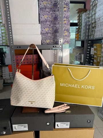 Michael Kors Maeve Large Logo Tote Bag With Dust Cover & Carry Bag M8453 Beige Pink