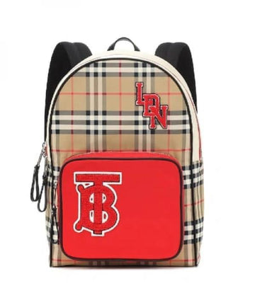 Burberry Nylon Check TB Logo Rucksack Unisex Backpack Rare Plaid With Dust Bag B8890 Black