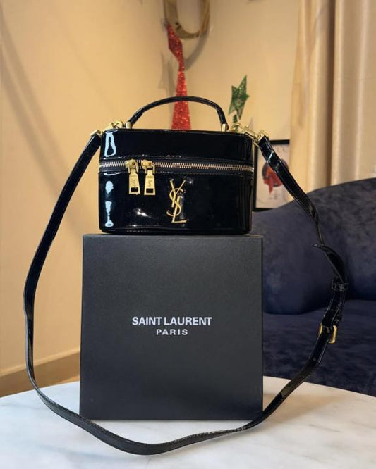 Ysl Saint Laurent Black Gaby Patent Leather Vanity Bag