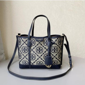 Tory Burch Small Tote Jacquard Signature Blue