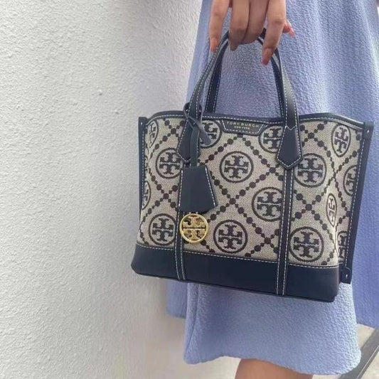 Tory Burch Small Tote Jacquard Signature Blue