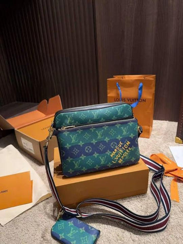 Louis Vuitton LV M45329 Virgil Abloh Trio Messenger Multi Crossbody Bag With OG Box & Dust Bag (Emerald Green Navy Blue Gradient)