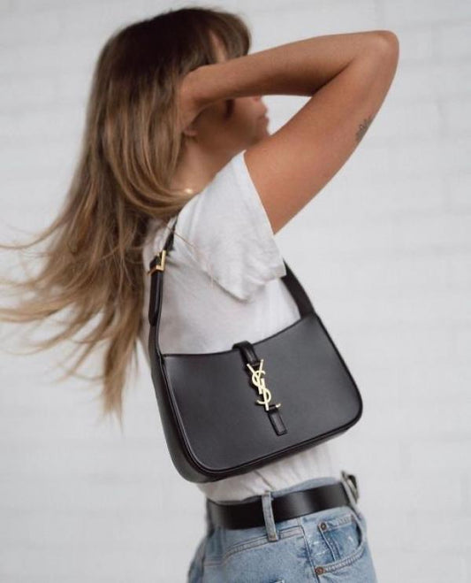 Ysl Saint Laurent Hobo Black Gold Leather Shoulder Bag