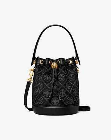 Tory Burch T Monogram Jacquard Bucket Bag Black