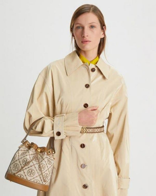 Tory Burch T Monogram Jacquard Bucket Bag Brown