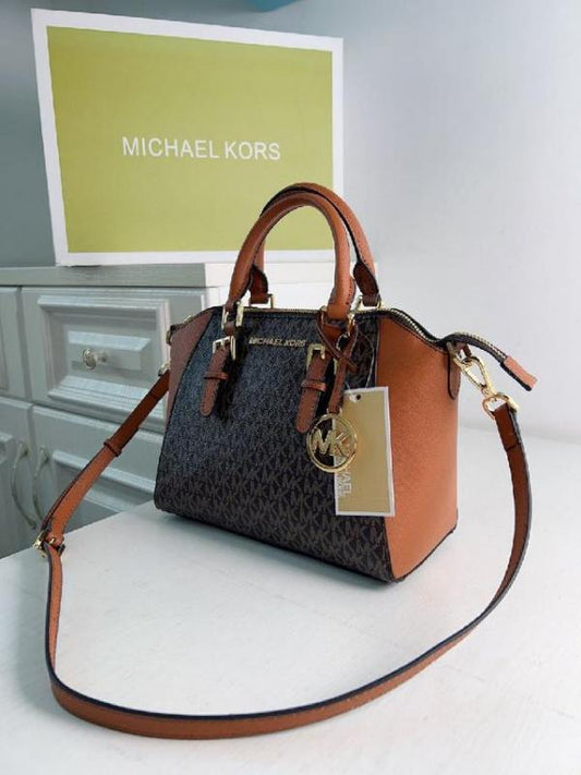 Michael Kors Sienna Medium Satchel Beige Brown Bag With Dust Cover M3015 Coffee Brown