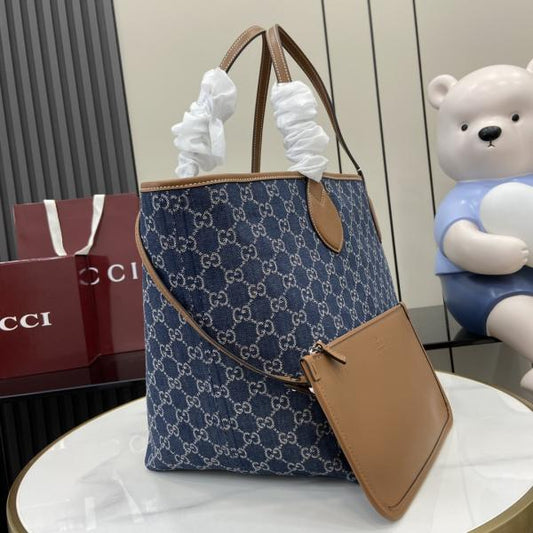 Gucci GG Totissima Supreme Denim Blue Tote Bag With Dust Cover & Carry Bag 820481