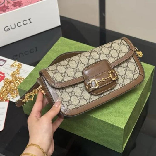 Gucci Horse Bit 1955 GG Monogram Crossbody Sling With OG Box Dust Bag 88228 Brown