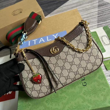 Gucci Ophidia GG Supreme Shoulder Bag With OG Box Dust Cover & Carry Bag 735132 Blue Strawberry