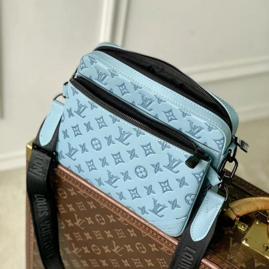 Louis Vuitton LV M45329 Virgil Abloh Trio Messenger Multi Crossbody Bag With OG Box & Dust Bag (Sky Blue)
