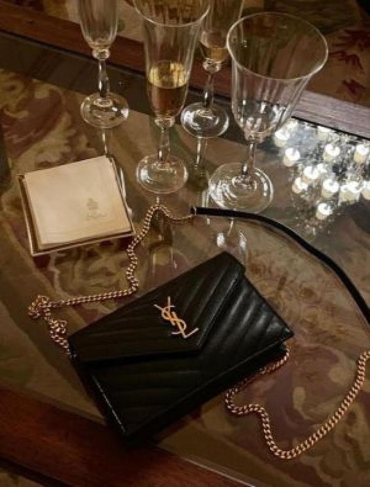 Ysl Envelope Bag black Gold With Double Box & Dust Cover