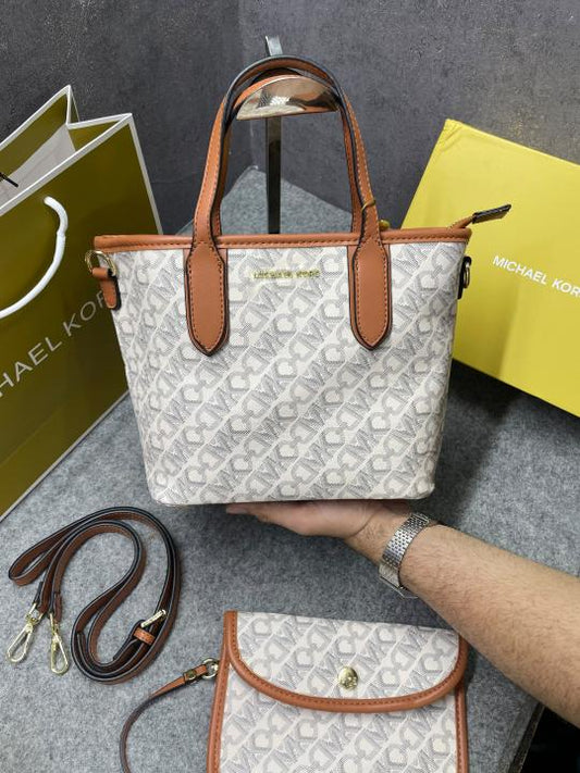 Michael Kors XS 1719 Eliza Logo Tote Bag With Pouch OG Box & Dust Cover 1719 Beige