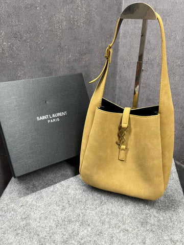 Ysl Saint Laurent Le Mini Hobo Textured-Leather Apricot Khakhi Shoulder Bag With OG Box Dust cover & Carry Bag Apricot Khakhi
