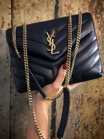 Ysl_ Lou Lou Medium Black Gold With Double box