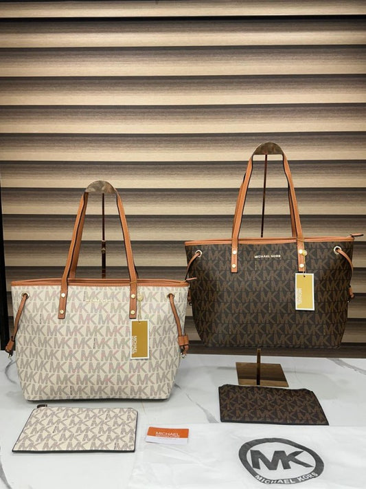 Michael_Kors_MK Voyager Tote Bag With Side Pocket & Dust Bag (Beige Brown 2003)