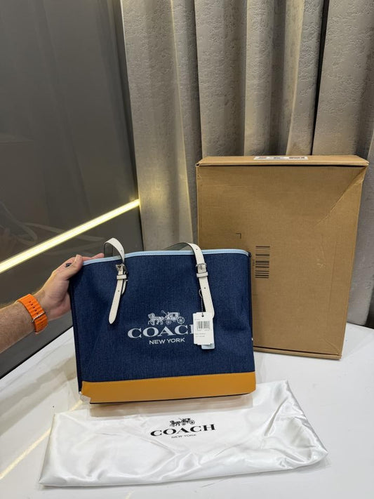 COACH MOLLIE TOTE 25 in COLORBLOCK DENIM OCHRE MULTI PREMIUM WITH OG BOX