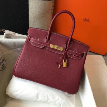Hermes Birkin  Caviar Leather Bag With Dust Cover Lock Key Wine
