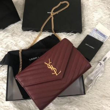 Ysl Envelope Bag wine With Double Box & Dust Cover