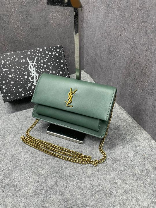 Ysl Sunset Green Small Shoulder Bag With OG Box & Dust Cover 8878 Green