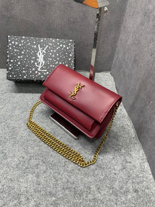 Ysl Sunset Wine Small Shoulder Bag With OG Box & Dust Cover 8878 Wine