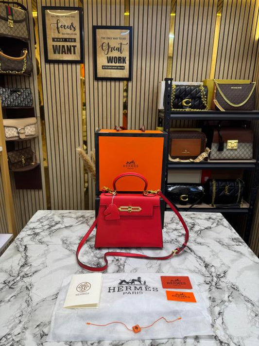 Herme_s Kelly Mini II Epsom Leather Top Handle Bag With Box And Dust Bag (Red) (925)