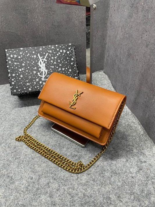 Ysl Sunset Brown Small Shoulder Bag With OG Box & Dust Cover 8878 Brown