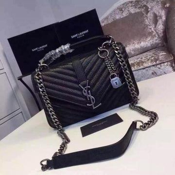 Ysl Collage Black-Silver Medium Shoulder Bag With Original double Box & Dust Cover