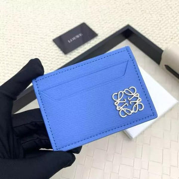 Loewe Card Holder Case Wallet Anagram Hardware Silver With Dust cover & OG Box L1109 Blue