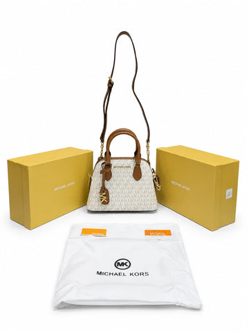Michae_l Kors Veronica Medium Dome Logo Shoulder Bag With Box And Dust Bag (M05)(Biege Brown)