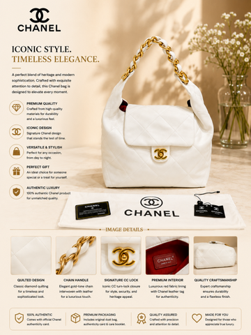 CHANEL 19 LARGE FLAP BAG WHITE LEATHER PREMIUM WITH DUST BAG