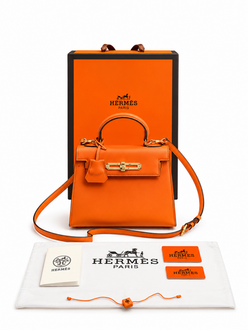 Herme_s Kelly Mini II Epsom Leather Top Handle Bag With Box And Dust Bag (Orange) (985)