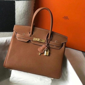 Hermes Birkin Caviar Leather Bag With Dust Cover Lock Key Brown