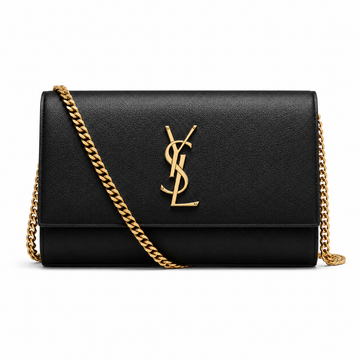 Saint Laurent Kate Small Shoulder Bag featuring a prominent gold-tone logo